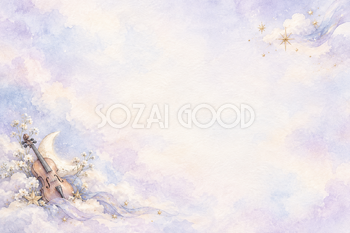 星とヴァイオリンの水彩背景｜音楽・発表会の横長無料イラスト素材 107464