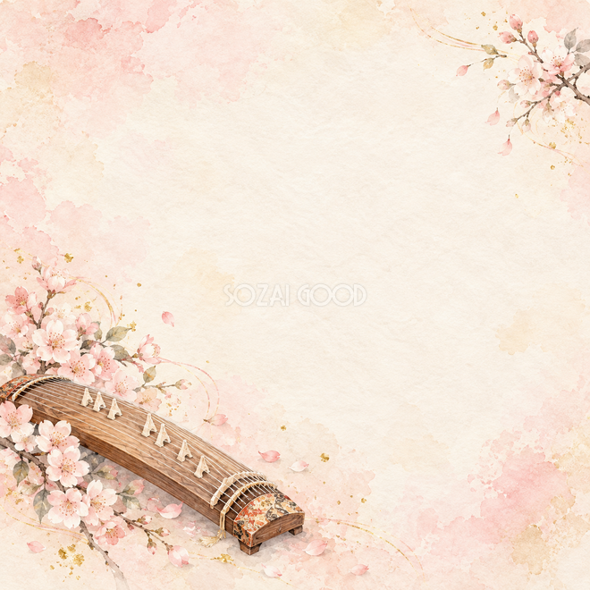 琴と淡い桜の背景 琴と淡い桜の背景