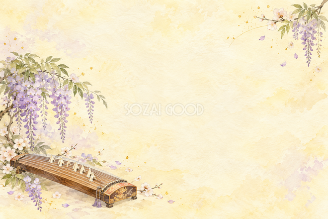 琴と藤の花の背景 琴と藤の花の背景