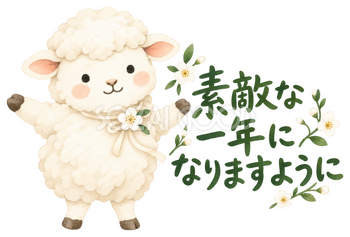 正面から笑顔で歓迎するの羊｜かわいい無料イラスト素材 107569
