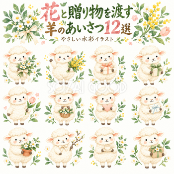 花と贈り物を渡す羊のあいさつ12選