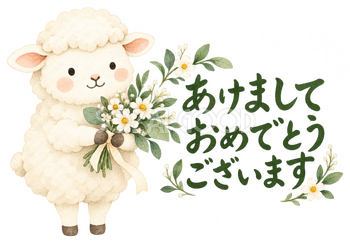 白い小花の花束を渡すの羊｜かわいい無料イラスト素材 107573