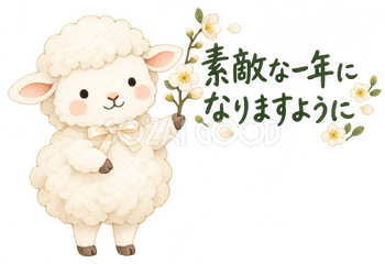 白梅の枝をそっと渡すの羊｜かわいい無料イラスト素材 107582