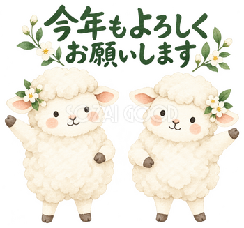ふたりでようこその羊｜かわいい無料イラスト素材 107587