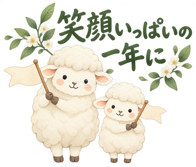 親子で小さな旗を振る