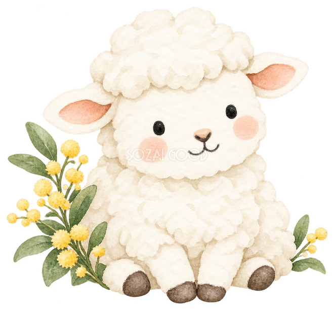 小さなミモザと羊