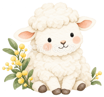 小さなミモザと羊｜かわいい無料イラスト素材 107603