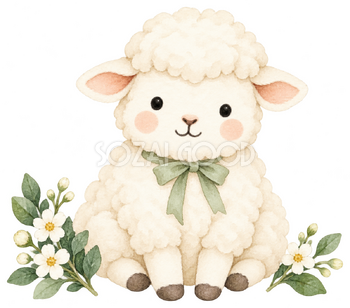 正面を向くおすわり羊｜かわいい無料イラスト素材 107613