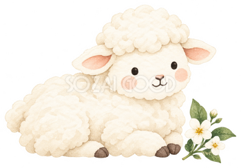 横向きに休む羊｜かわいい無料イラスト素材 107614
