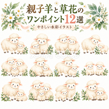 親子羊と草花のワンポイント12選