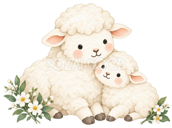 肩を寄せる親子羊｜かわいい無料イラスト素材 107630