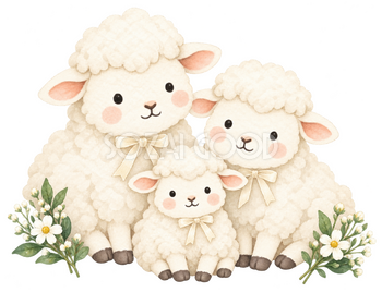 家族三匹の小さな添え飾りの羊｜かわいい無料イラスト素材 107634