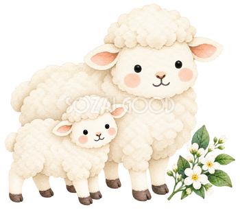 ふり返る親子の羊｜かわいい無料イラスト素材 107635