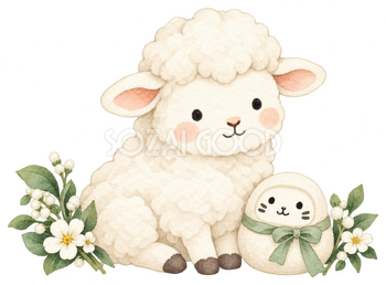 白いだるまと羊｜かわいい無料イラスト素材 107641