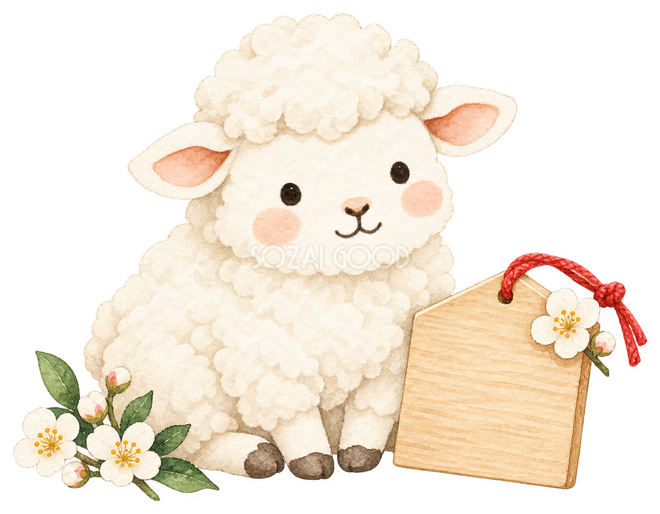 小さな絵馬と羊