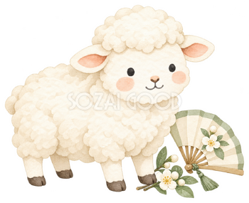 小さな扇と羊｜かわいい無料イラスト素材 107643