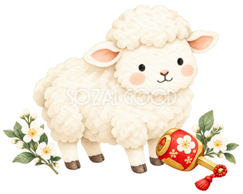 小さな小槌と羊｜かわいい無料イラスト素材 107645