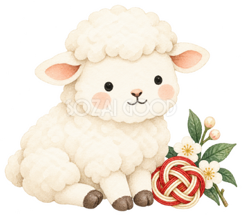 水引の結びと羊｜かわいい無料イラスト素材 107646