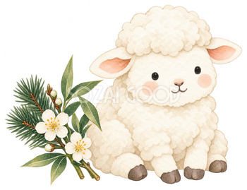 松竹梅の小枝と羊｜かわいい無料イラスト素材 107649