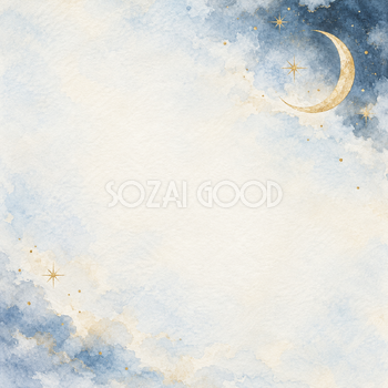 金色の三日月と小さな星の正方形背景｜月・星の無料イラスト素材 107651