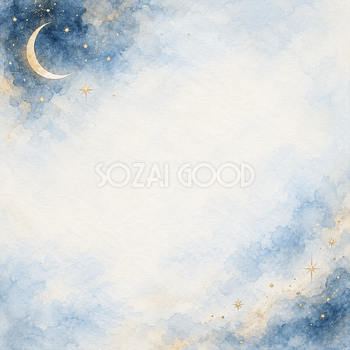 細い月と星のしずくの正方形背景｜月・星の無料イラスト素材 107654