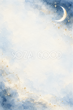 白い三日月と金の星くずの縦長背景｜月・星の無料イラスト素材 107655