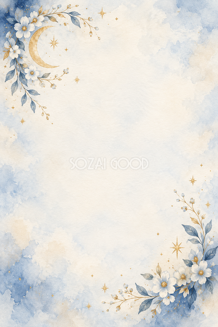 三日月と星の花輪の背景