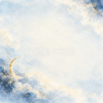 三日月と淡い空の重なりの正方形背景｜月・星の無料イラスト素材 107660