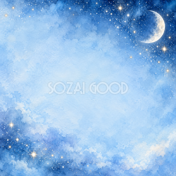 青い空と小さな星の正方形背景｜月・星の無料イラスト素材 107662