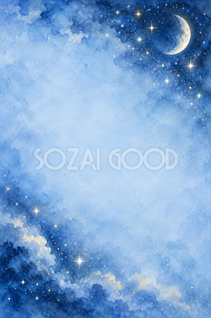 青い夜空と星の集まりの縦長背景｜月・星の無料イラスト素材 107666