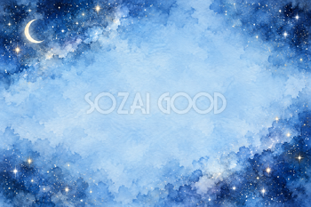 青い星空のグラデーションの横長背景｜月・星の無料イラスト素材 107667