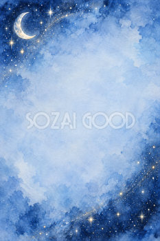 青い夜空と星の曲線の縦長背景｜月・星の無料イラスト素材 107669