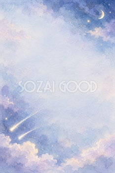 流れ星と淡い雲の縦長背景｜月・星の無料イラスト素材 107674