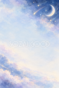 三日月と流れ星の縦長背景｜月・星の無料イラスト素材 107677