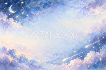 星くずを残す流れ星の横長背景｜月・星の無料イラスト素材 107678