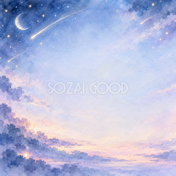 夜明け前の流れ星の正方形背景｜月・星の無料イラスト素材 107682