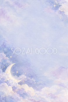 白い雲と淡い月の縦長背景｜月・星の無料イラスト素材 107685