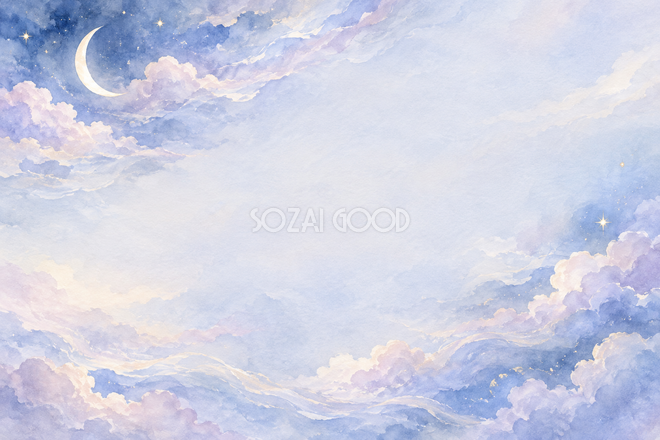 雲の波と細い月の背景