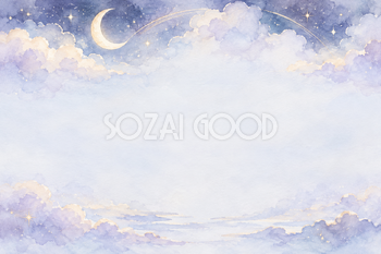 三日月と雲の曲線の横長背景｜月・星の無料イラスト素材 107692