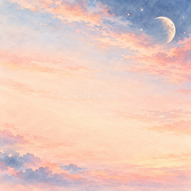 桃色の空と残る月の背景 桃色の空と残る月の背景