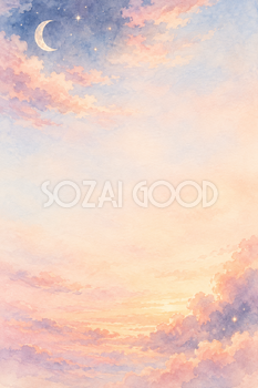 朝焼けの雲と星の縦長背景｜月・星の無料イラスト素材 107702