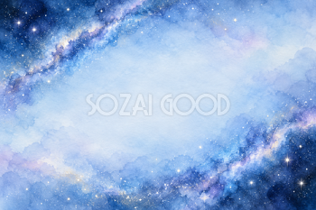青い天の川の曲線の横長背景｜月・星の無料イラスト素材 107722