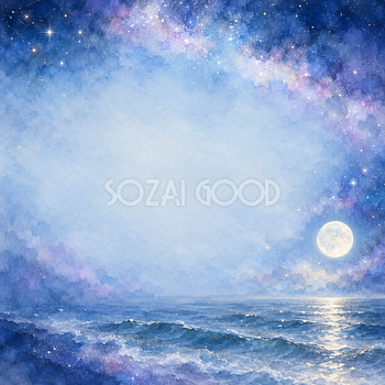 星明かりのゆるやかな波の正方形背景｜月・星の無料イラスト素材 107723