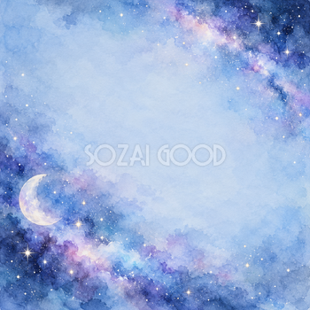 青と紫の星の光の正方形背景｜月・星の無料イラスト素材 107726