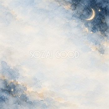 小さな三日月と一つ星の正方形背景｜月・星の無料イラスト素材 107750