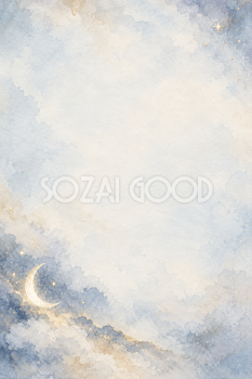 白い月と金の粒の縦長背景｜月・星の無料イラスト素材 107751
