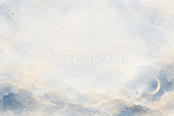 細い月と小さな星の横長背景｜月・星の無料イラスト素材 107752