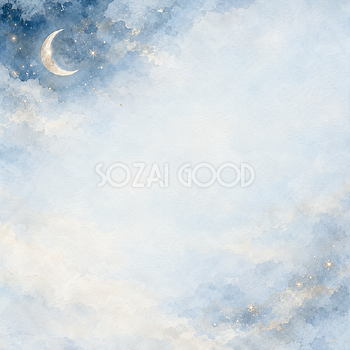 淡い青と銀色の月の正方形背景｜月・星の無料イラスト素材 107753