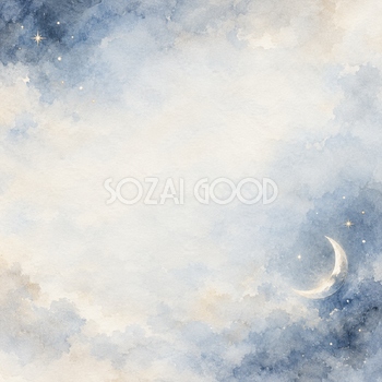 青灰色の月と白い星の正方形背景｜月・星の無料イラスト素材 107756