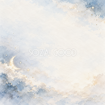 白い空と月の余韻の正方形背景｜月・星の無料イラスト素材 107759